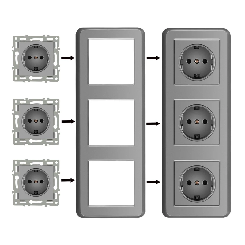 novski wall-mounted module diy European standard grey Plastic frame socket light switch button function combi