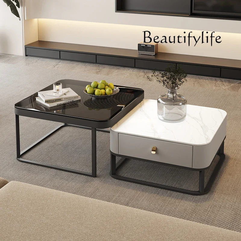 

Square coffee table living room light luxury modern simple home new rock slab high-end small apartment