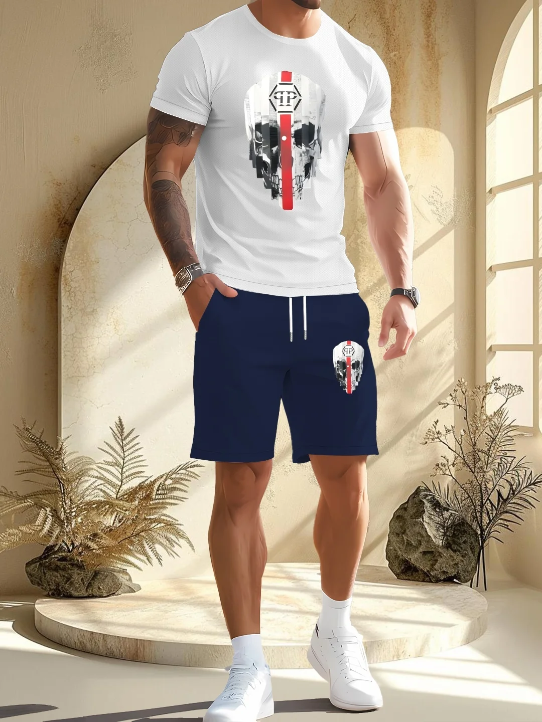 

Streetwear Graphic Heavy Industry tracksuit Sweatshirt Men Fashion short Sleeves Men's suit