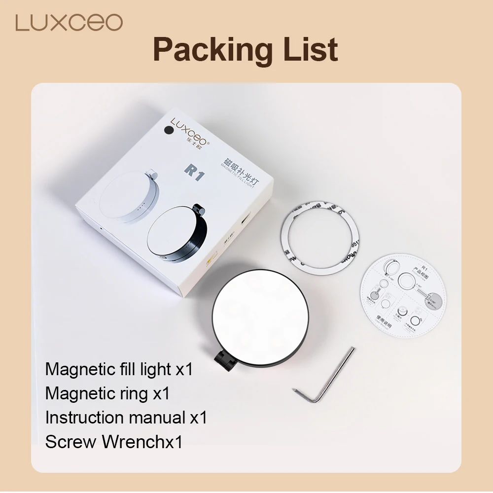 LUXCEO R1 الهاتف المحمول المغناطيسي Selfie ملء ضوء مرآة لوضع مساحيق التجميل طوي جيب مصباح ليد آيفون 17 برو ماكس حامل ملء الضوء