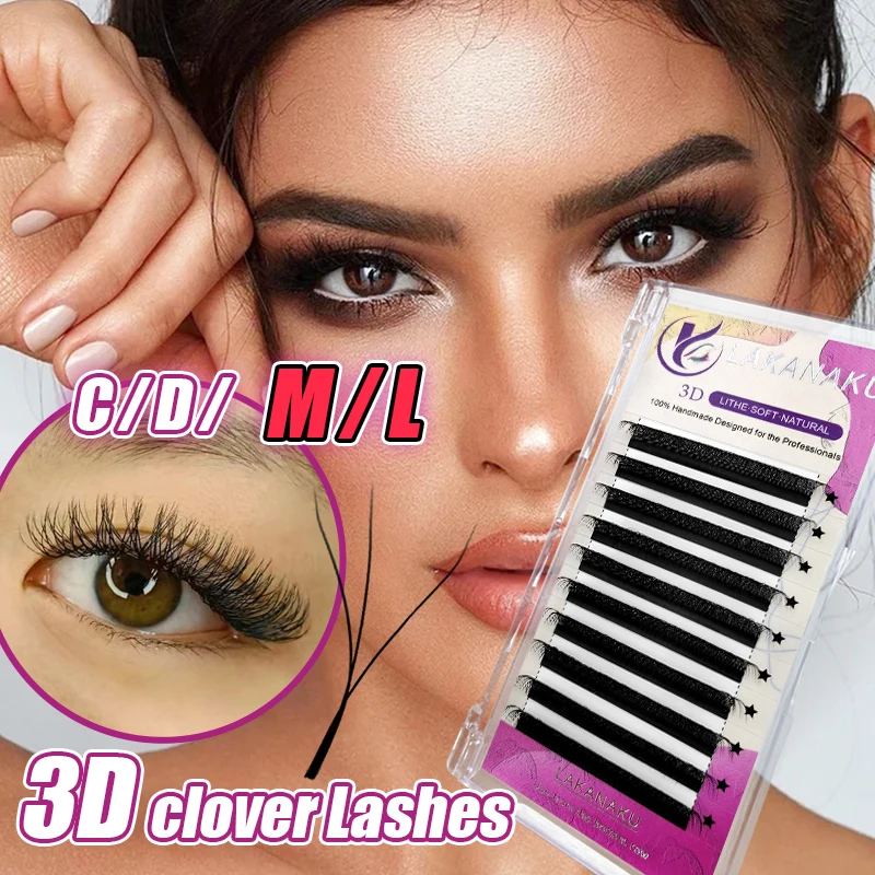 Lakanaku C/D/M/L Curl 3D W Shaped Volume Eyelashes Extensions Natural Soft Flower Bloom 3D Premade Fan Individual Lash