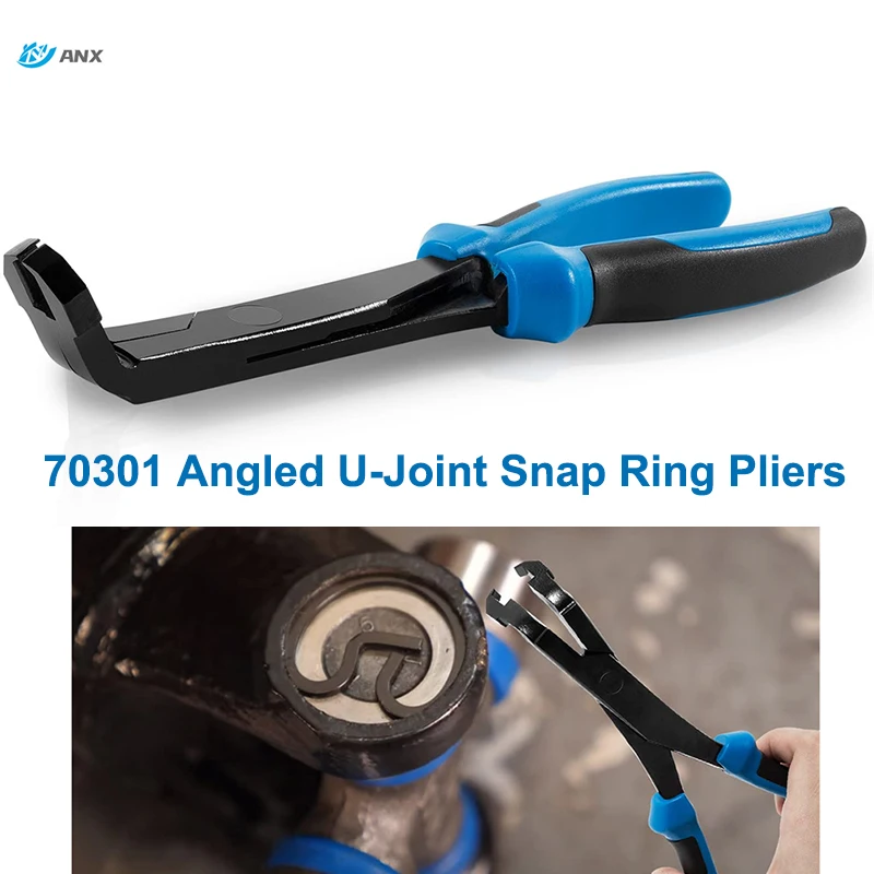 

70301 Heavy Duty Angled U-Joint Snap Ring Pliers 8'' for Automotive Medium Duty Truck Car ATV / UTV 75° Push Pin Plier Auto Tool