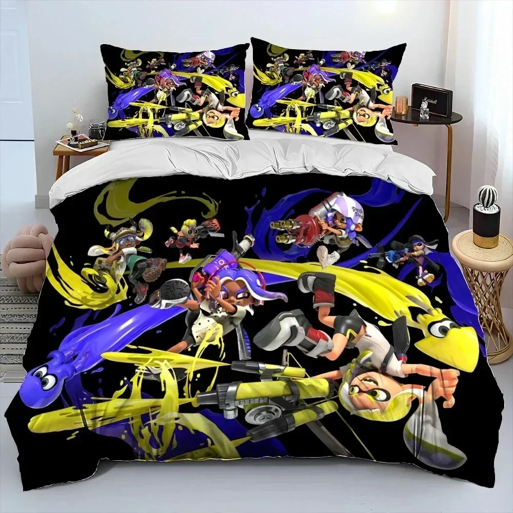 2025 New 3D Print S-Splatoon Game Gamer Cartoon Comforter Bedding Set,Duvet Cover Bed Set Quilt Cover Pillowcase Bedding Set