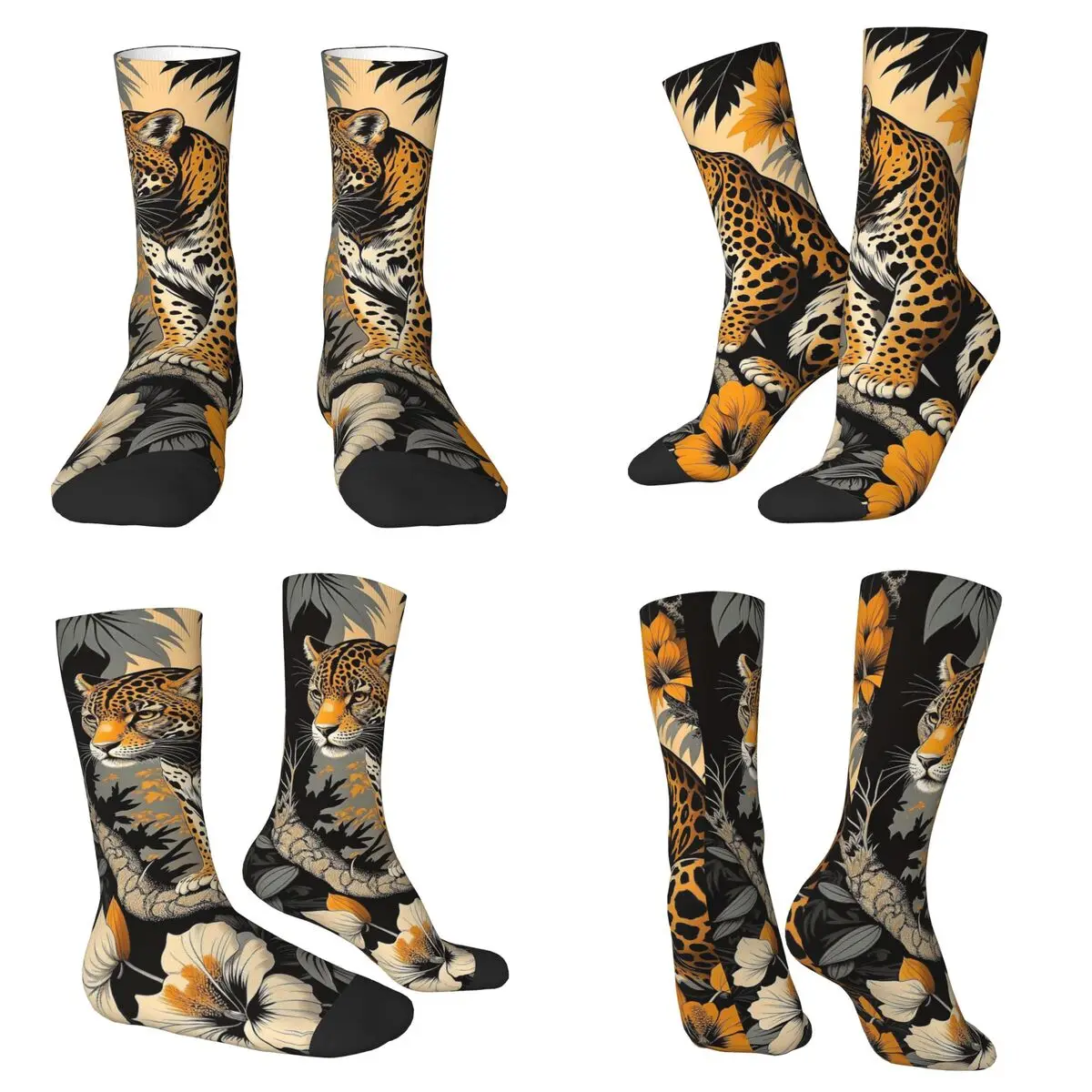 

Носки с тропическими леопардовыми цветочными животными, чулки в стиле Харадзюку, всесезонные длинные носки, аксессуары для мужчин и женщин, подарок на день рождения