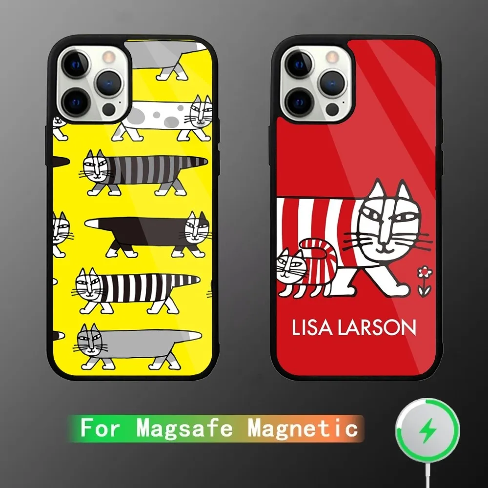 Cute Lisa Larson Art Cat Phone Case For iPhone 16,15,14,13,12,11,Plus,Pro,Max Mini Magsafe Magnetic Wireless Charging