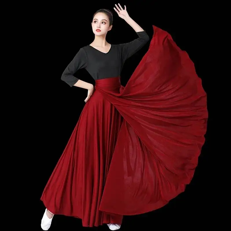 Flamenco for women Spanish Dance Skirt Belly dance long Dress Big Swing Skirt Gradient Color Performance Gypsy Skirt