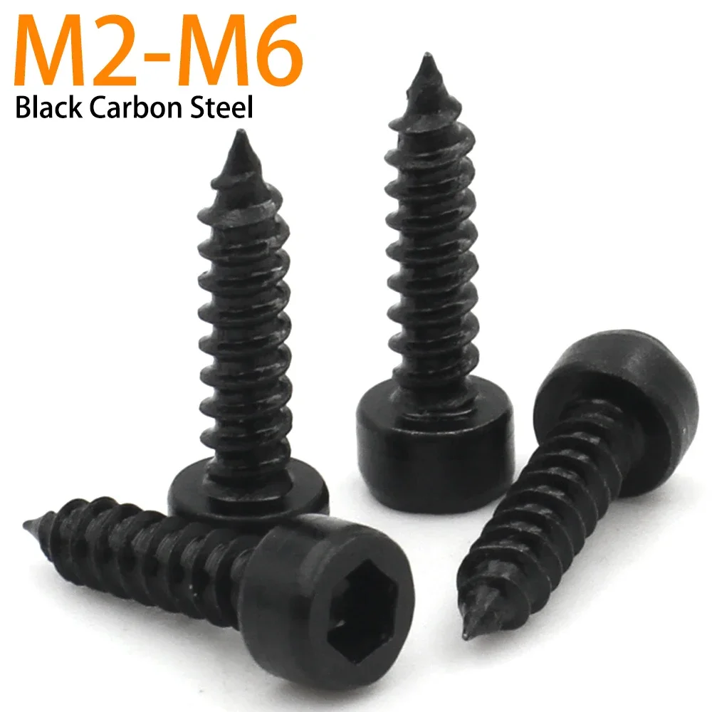 

15-100pcs M2 M2.6 M3 M3.5 M4 M5 M6 Grade 8.8 Black Carbon Steel Hex Socket Hexagon Cap Head Self Tapping Screw Allen Head