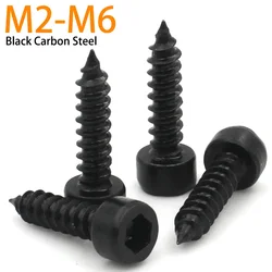 15-100pcs M2 M2.6 M3 M3.5 M4 M5 M6 Grade 8.8 Black Carbon Steel Hex Socket Hexagon Cap Head Self Tapping Screw Allen Head