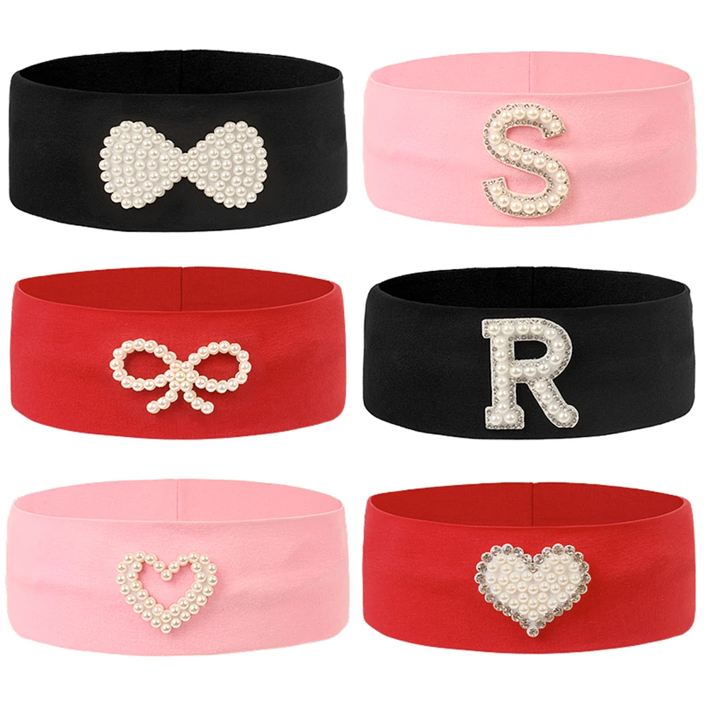 

Trendy Girls Pearl Bow Letter Love Hair Band Cotton Elastic Newborn Turban Baby Headband Fashion Hair Accessories For Children