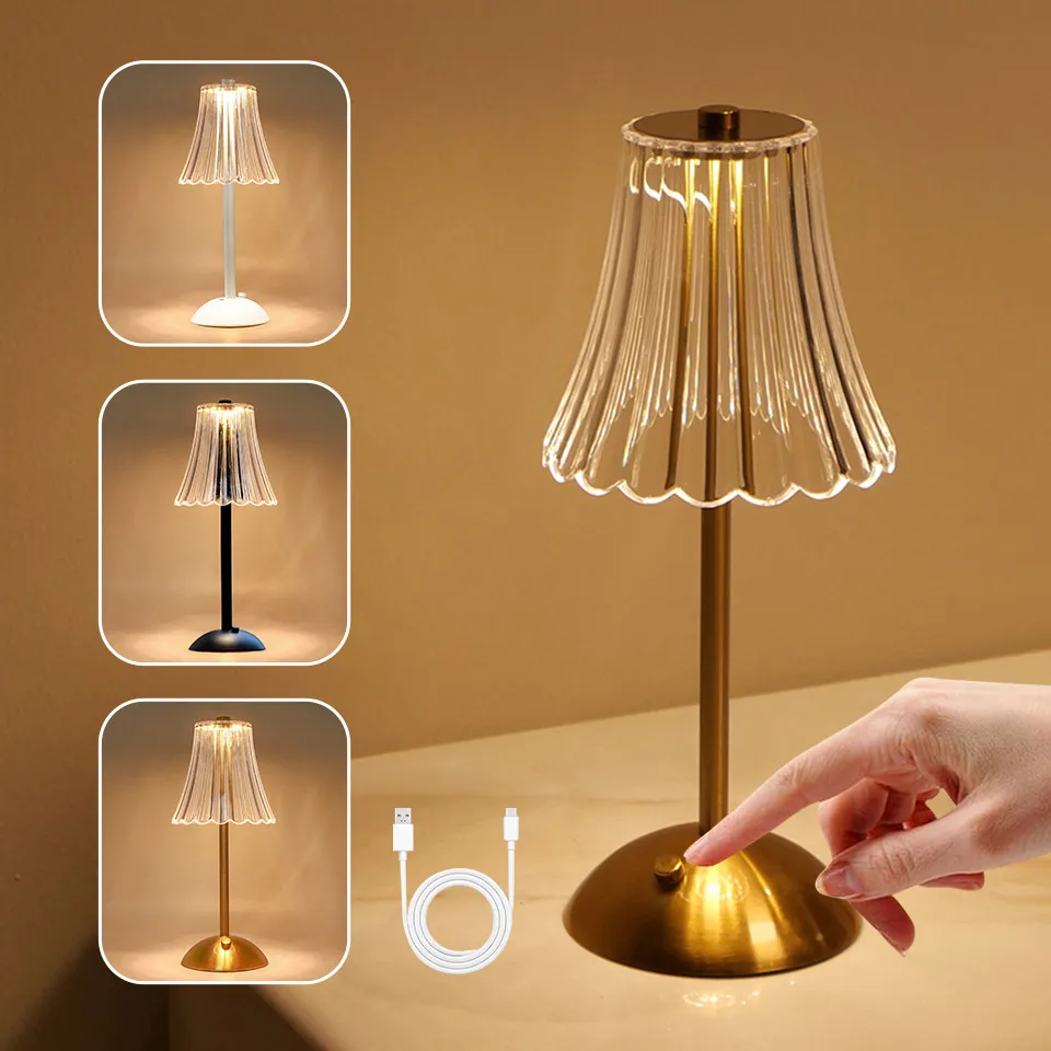 

Vintage Table Lamp USB Rechargeable desk lamp Dimming Touch night light 3 Colors lamps for bedroom bedside lamp for study Bar