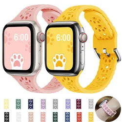 Silicone Band for Apple Watch 9/8/7/6/SE/5/4/3 49mm 40mm 42 mm 44mm 41MM 45MM Women Narrow Thin Sport Band for iwatch cat paw