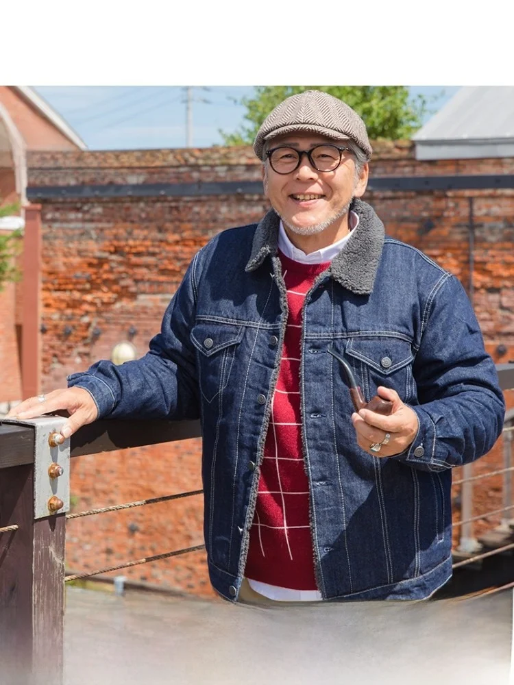 

Утепленная зимняя куртка для папы, для мужчин среднего возраста, осенне-зимнее джинсовое пальто для пожилых мужчин, деловое, элегантное, с длинным рукавом