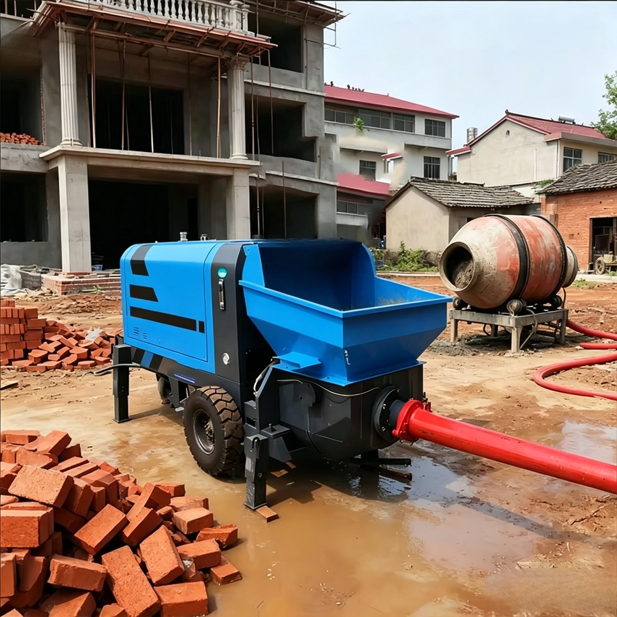 Factory Sale Small Mobile Mini Remote Control Diesel Concrete Pump Long Distance Transport Concrete Pump Truck Customized
