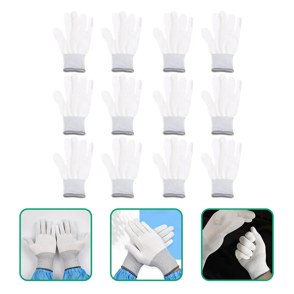 

12Pairs Anti-Static Nylon Gloves Full-Finger Knitted Wrist Safety Gloves for Pc Building Manufacturing Inspection Non-Slip