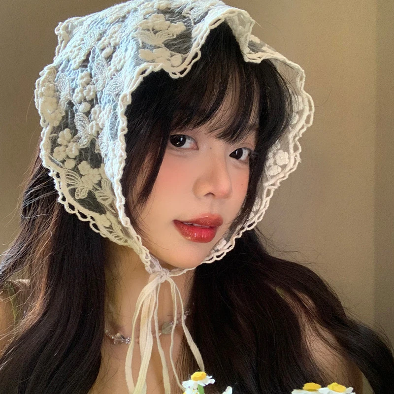 

French Lace Triangle Hair Scarf Women Girls Spring Summer Korea Hair Band Sweet Scarf Kerchief Women Girl Headscarf Headdress