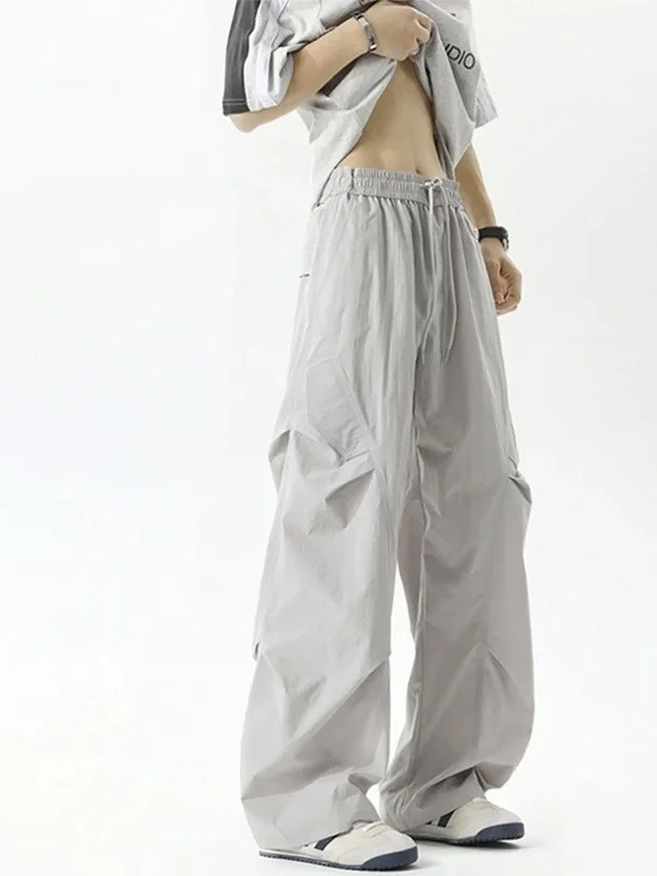 

Ретро японские однотонные рабочие брюки, свободные прямые летние тонкие повседневные брюки для мужчин и женщин