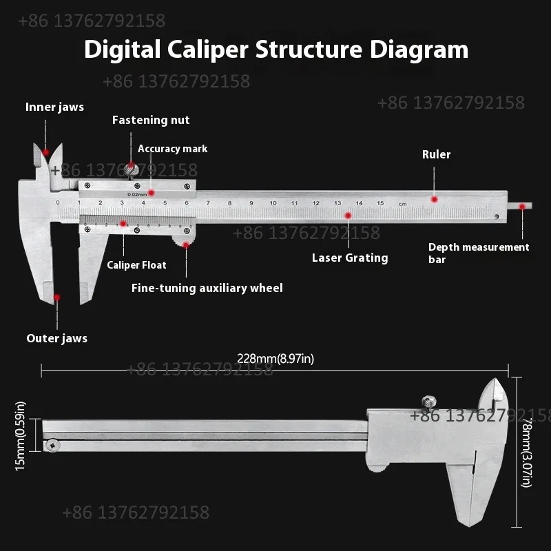0-150mm Carbon Steel Vernier Caliper Four Purpose Precision Measuring Tool Metal Workshop Length Inside Outside Depth Measuring