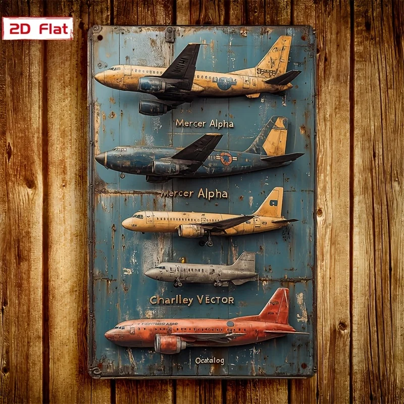 - Vintage Airplane Metal Tin Sign Classic Retro Wall Art, Pre-Drilled Holes for Easy Hanging, Perfect Home, Shop, or Outdoor De