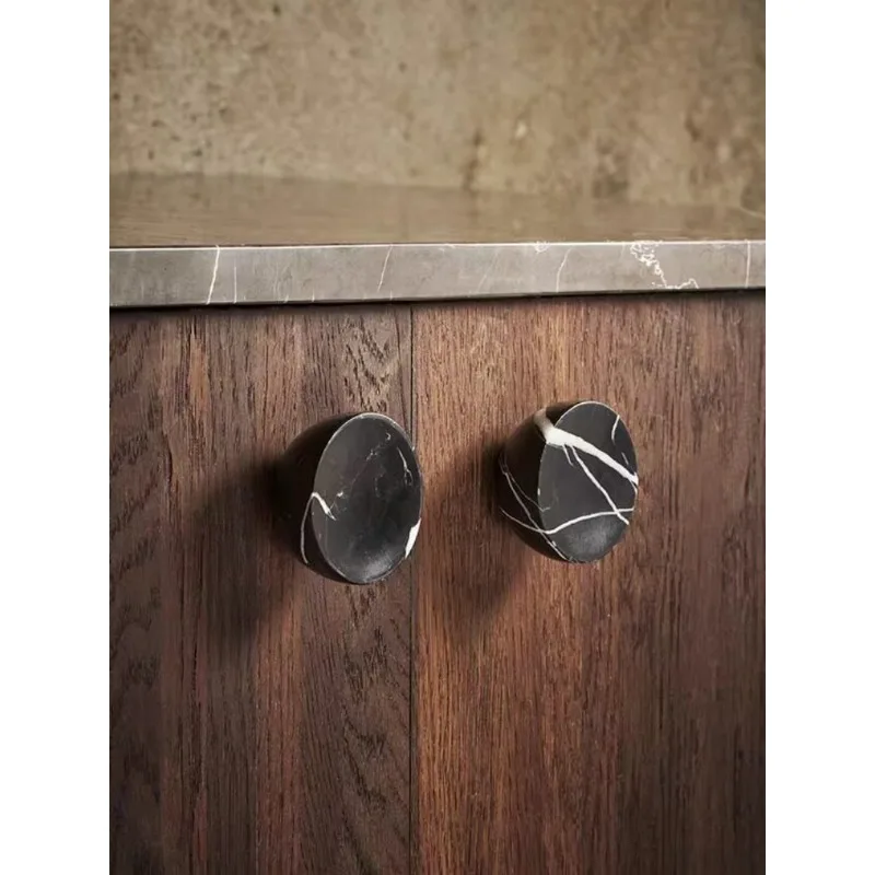 Simple Modern 100% Natural Marble Door Handles, Light Luxury Pulls for Wardrobe, Drawer & TV Cabinet
