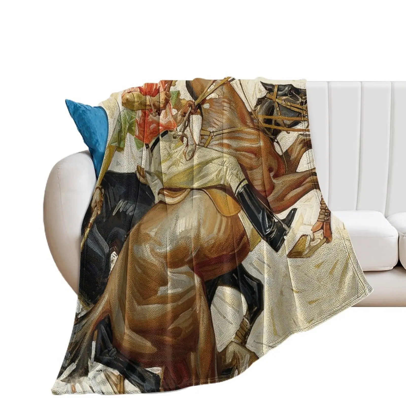 

Joseph Christian Leyendecker, Polo Players on Horseback, Kuppenheimer Advertisement (1914) Throw Blanket Luxury St Blankets