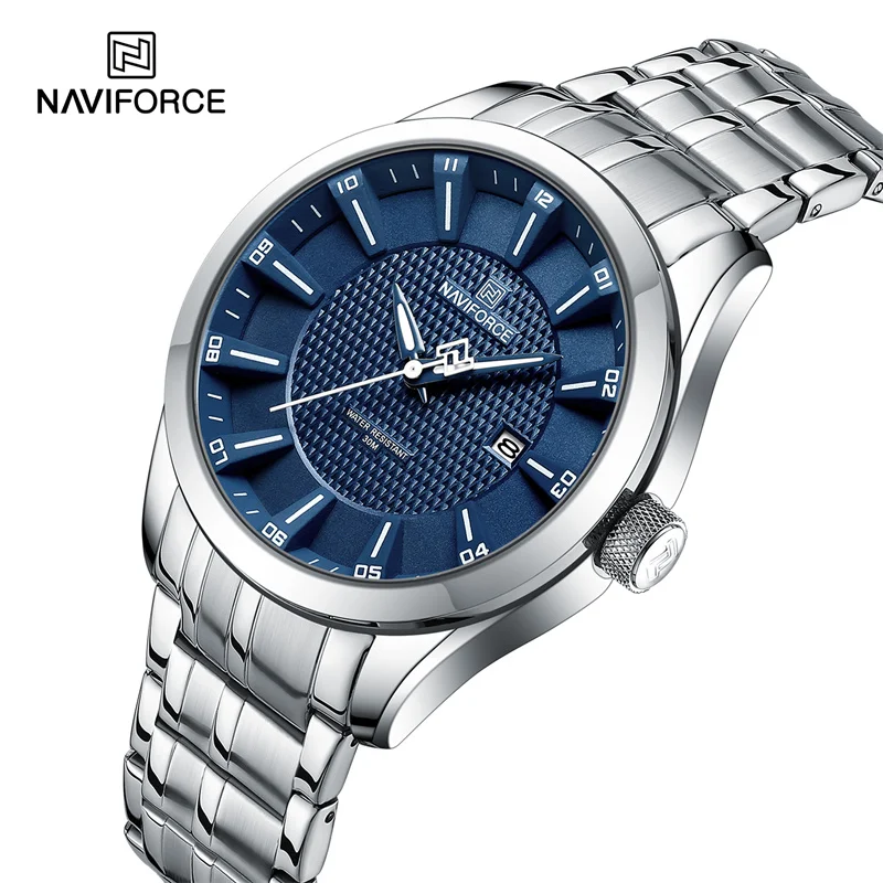 NAVIFORCE-Montres à Quartz de Luxe pour Homme, Horloge Étanche, Bracelet en Acier Inoxydable, Montre-Bracelet Décontractée, Mode Masculine