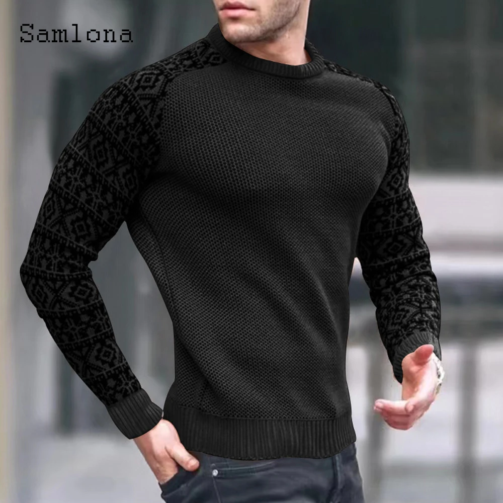 2022 New Knitting Top Knitwear Mens Fashion 3D Print T Shirt Masculinas Round Neck Casual Pullovers Men Patchwork Tees Clothing