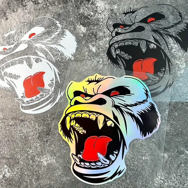 1Pc Holographic Roaring Gorilla Vinyl Sticker Waterproof UV Resistant Decal for Car Motorcycle Glass Metal Surface Scratch Cover