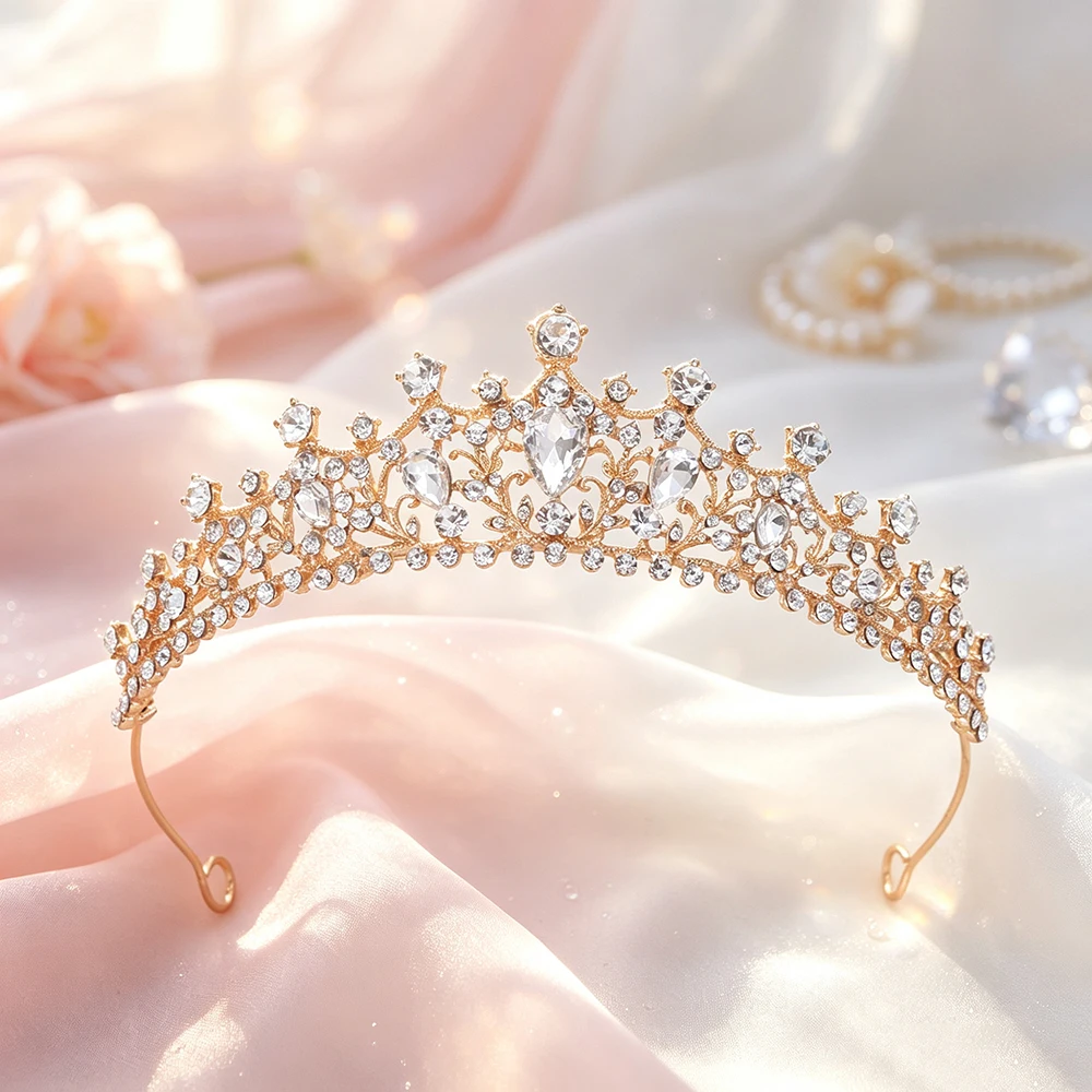 1pc Fashion Crown Gold Rhinestone Bridal Headband Vintage Queen Crown Wedding Prom Birthday Pageant Party Women Hair Accessories view 6