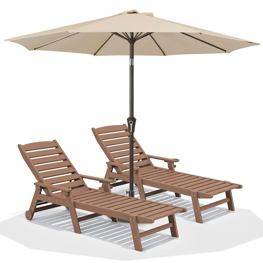 

Patio Chaise Lounge Chair Set of 2 with 9FT Patio Umbrella, 78'' HDPE Outdoor Lounger, Poly Lounge Chair, Customized