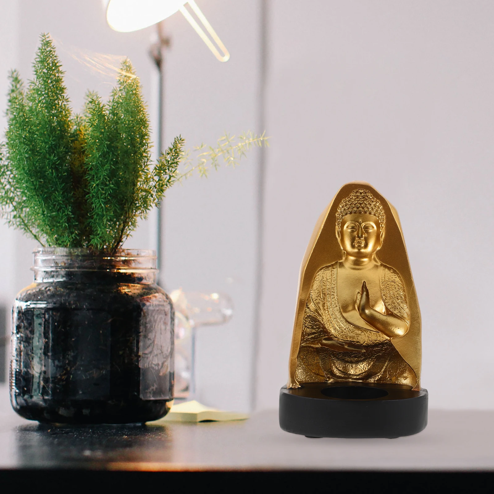 

Buddha Head Candlestick Resin Statue Desktop Decor Tealight Holder Detailed Craftsmanship Safe Material Home Party Decoration
