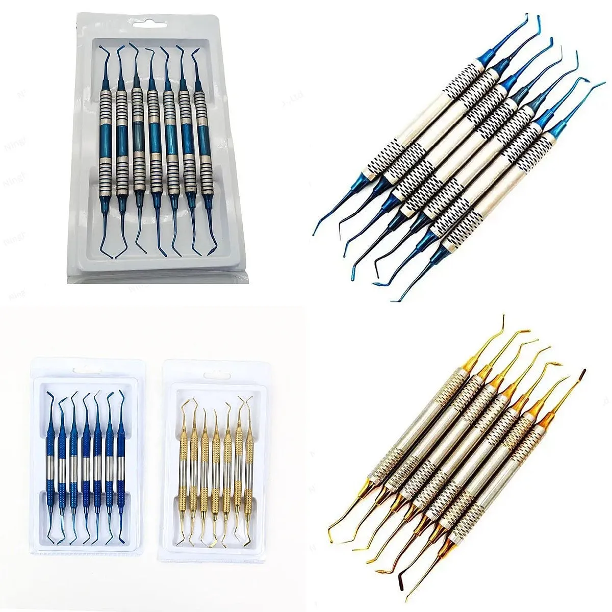 7pcs Manual Dentals Composite Filling Tool Kit, Blue or Yellow, Plasma Coated Clean