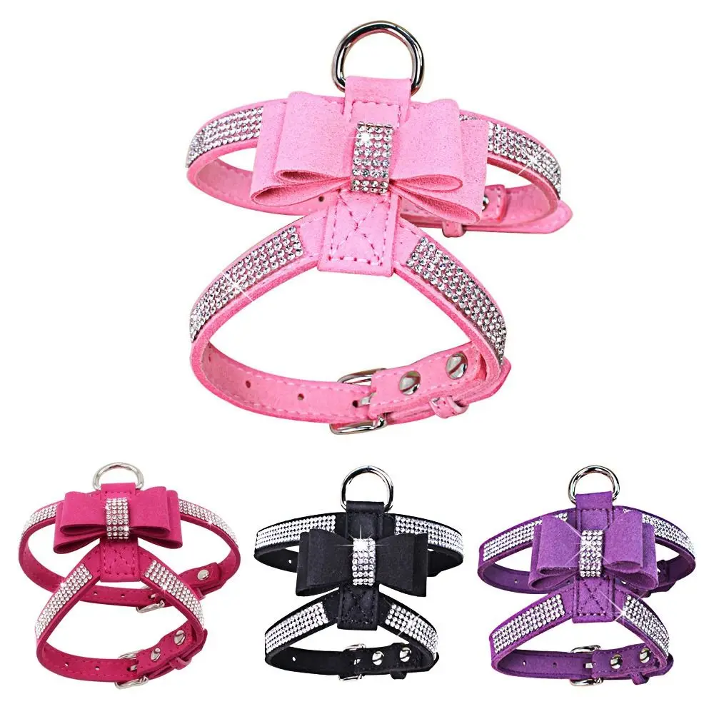 Bling Rhinestone Adjustable Walking Lead Dog Harness Pet Dog Harness Dog Chest Vest Dog Chest Strap Training Protective