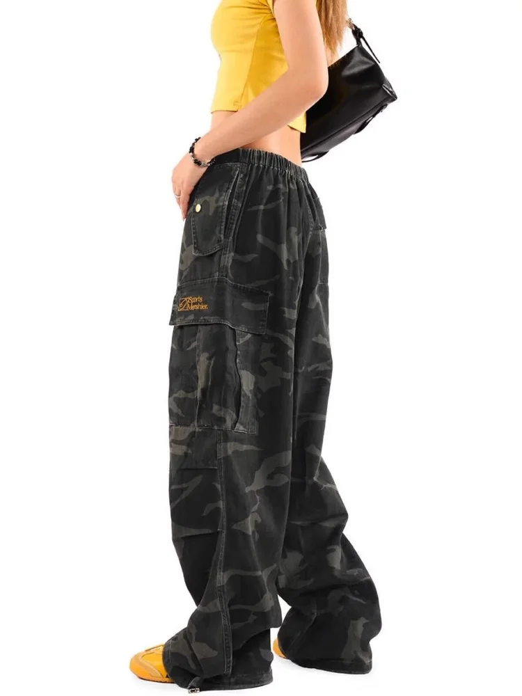 2024 Cyber Y2K Streetwear Camouflage Baggy Elastic Wasit Pants For Women Clothes Drawstring Sweatpants Hip Hop Lady Trousers