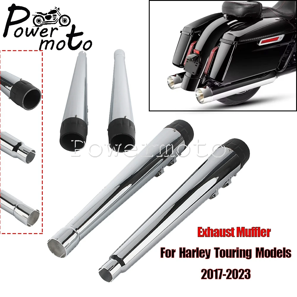 

Motorcycle Chrome Dual Exhaust Mufflers Pipes Steel For Harley Touring Road King Road Glide Street Glide Electra Glide 2017-2023