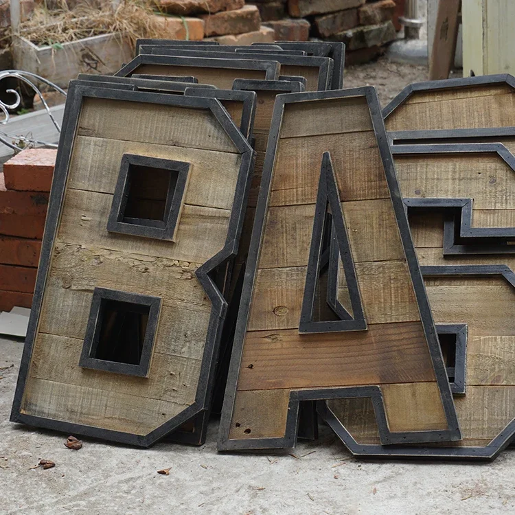 Vintage Industrial Style Solid Wood English Letter Wall Hanging Bar Cafe Wall Hanging Accessories Wall Decoration Creativity