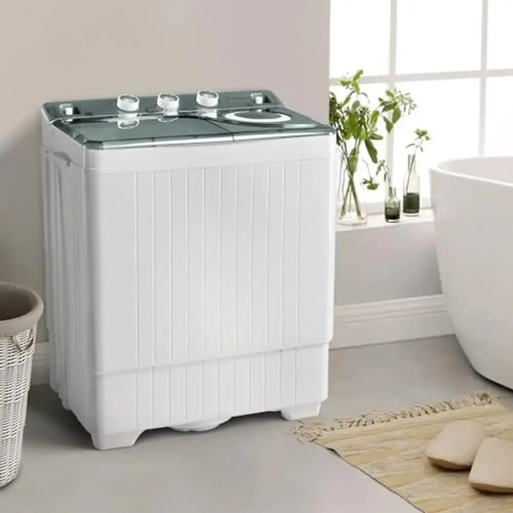 Portable Twin Tub Washing Machine and Dryer Combo 26lbs Capacity Efficient Semi-Automatic Washer Spinner with Drain Pump Quiet