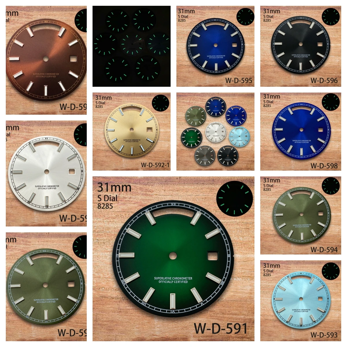 

31mm S Logo Day And Date Dial Fit 8285 Movement Green Luminous Sunray High-Quality Dial Watch Modification Accessories
