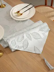 Grey Jacquard Pointed Hanging Tassel Table Runner, Living Room TV Cabinet, Dining Table Mat, Party Decoration