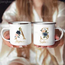 Personalized Mug Floral Letter with Name Bridesmaid Cup Custom Tea Coffee Hot Chocolate Mugs Mothers Day Birthday Gifts for Her