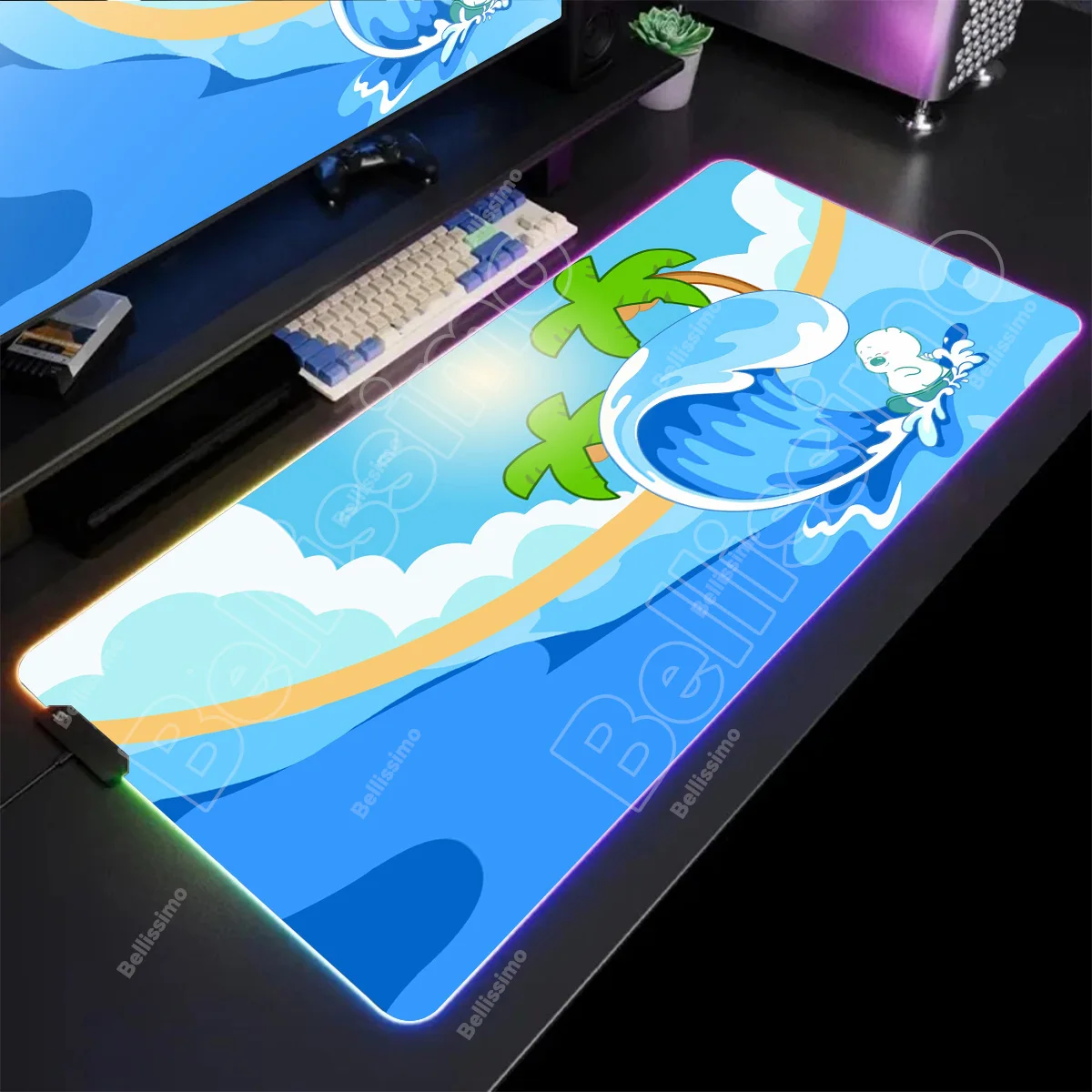 Kolorowa, energiczna podkładka pod mysz RGB z małym misiem, akcesorium do komputera biurowego PC, podkładka pod klawiaturę i mysz dla graczy, podkładki LED pod mysz, gumowa mata na biurko.