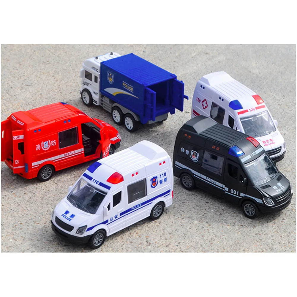 5 Style Simulated Fire Fighting Scene Car Mini Pull Back Toy Vehicle Model Wind Up Police Truck Ambulance for Children Boys Gift