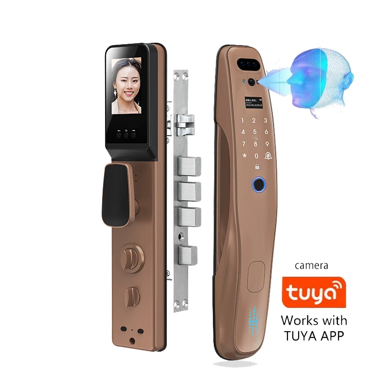 Tuya กล้อง rekam Video อลูมิเนียมอัจฉริยะควบคุมด้วยรีโมตอัจฉริยะ3D จดจำใบหน้าได้เองประตูล็อคอัจฉริยะ