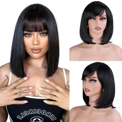 Synthetic Straight BOB Wigs Short Synthetic Wigs Afro Hair Synthetic BOB Wigs for Women Black Straight Synthetic Hair with Bang