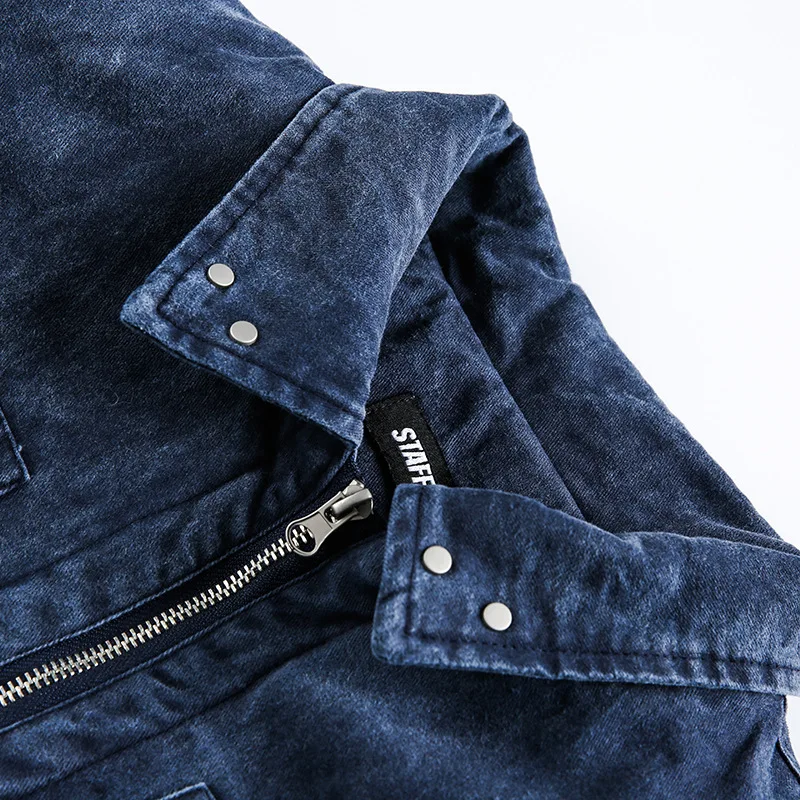 سترة رجالي من قماش الدنيم المغسول بنمط ملابس العمل الأمريكية الرجعية معطف شتوي سميك من القطن عتيق دافئ