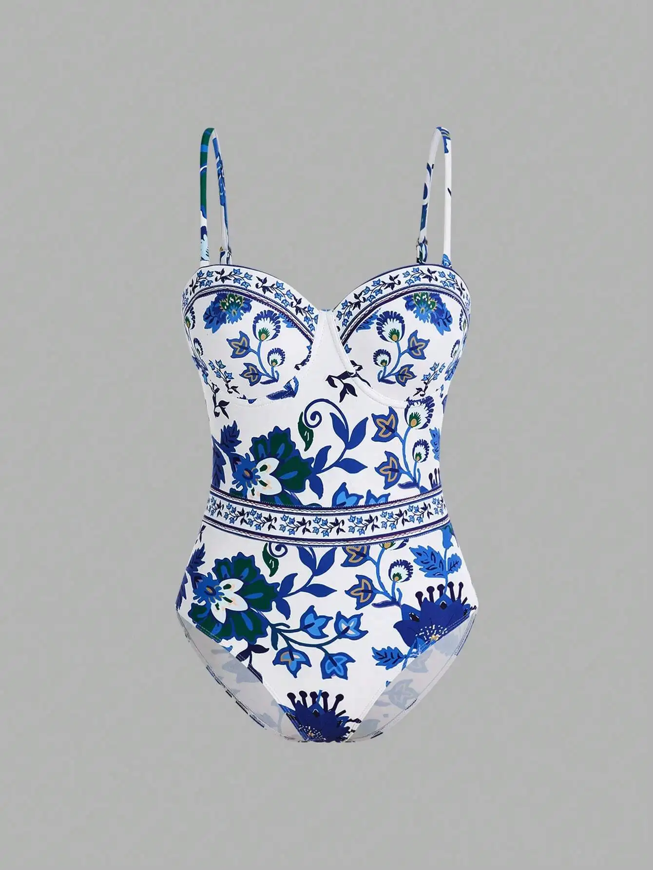 

Floral Print One-Piece Swimsuit With Cami Strap And Matching Cover-Up Skirt