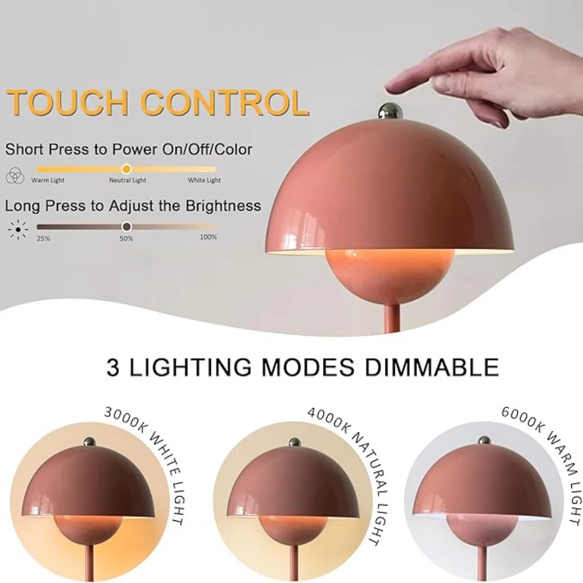 مصباح مكتبي LED قابل لإعادة الشحن عبر USB مع مستشعر باللمس بثلاثة ألوان، مناسب لغرف المعيشة بجانب السرير وغرف طعام الفندق