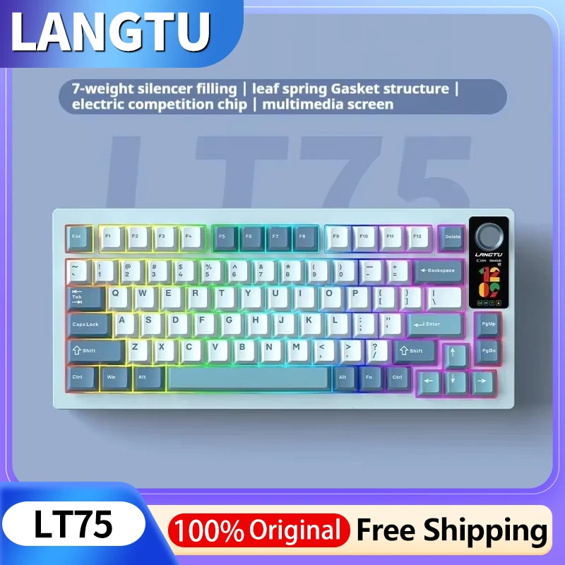 

LANGTU LT75Pro Gaming Mechanical Keyboard Ergonomics TFT Display Screen 7-Layer Noise-Reducing Fill Full-Key Rollover Tri Modes