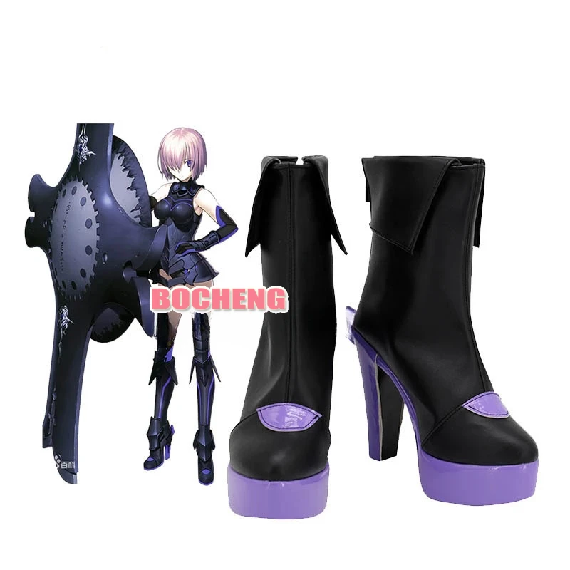 

Anime FGO Fate Grand Order Mash Kyrielight Cosplay Party Shoes Short Black Purple Boots Custom Made