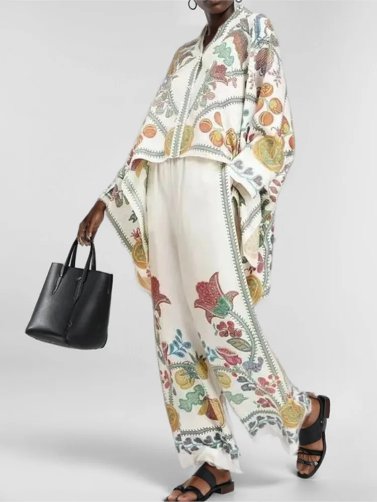 2 Piece Sets Fashion Women's Irregular Geometric Print Pants Sets Long Sleeve Shirts And Wide Leg Pants Stylish Streetwear Suit image 4