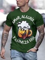 New Cartoon Beer Print Men's T-shirt Street Style Men's Urban Fashion Short-sleeved Top Summer Everyday Casual Men's T-shirt